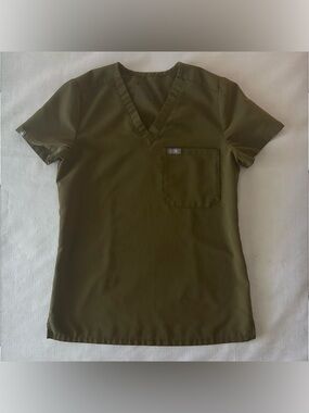 FIGS Catarina 1 Pocket Scrub Top Olive Green XXS euc